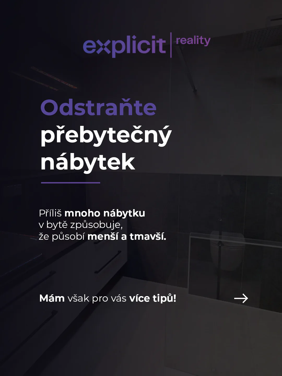 Tmavý příspěvek o prodeji nemovitosti Explicid Reality