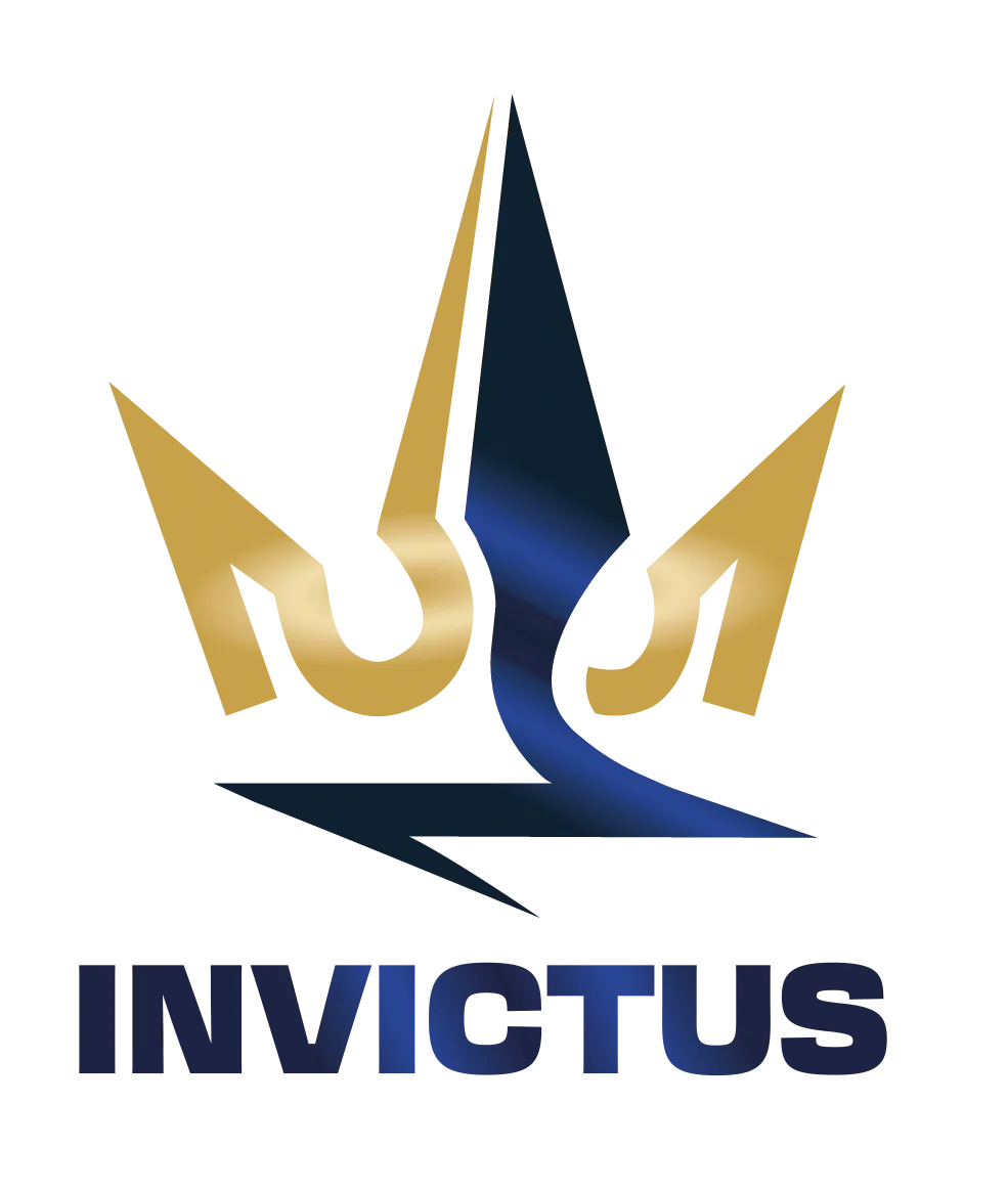 Zlatomodré logo značky Invictus