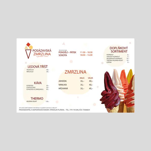Světlá varianta menu Posázavské zmrzliny