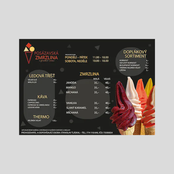 Tmavá varianta menu Posázavské zmrzliny
