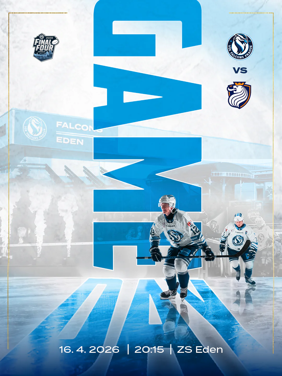 Semifinálový gameday vizuál VŠE Falcons